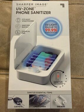 Sharper Image White UV-Zone Phone Sanitizer with Blue UV Glow